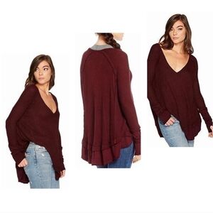 Free People Laguna Thermal Top Waffle Pattern Wine Women's Size Small